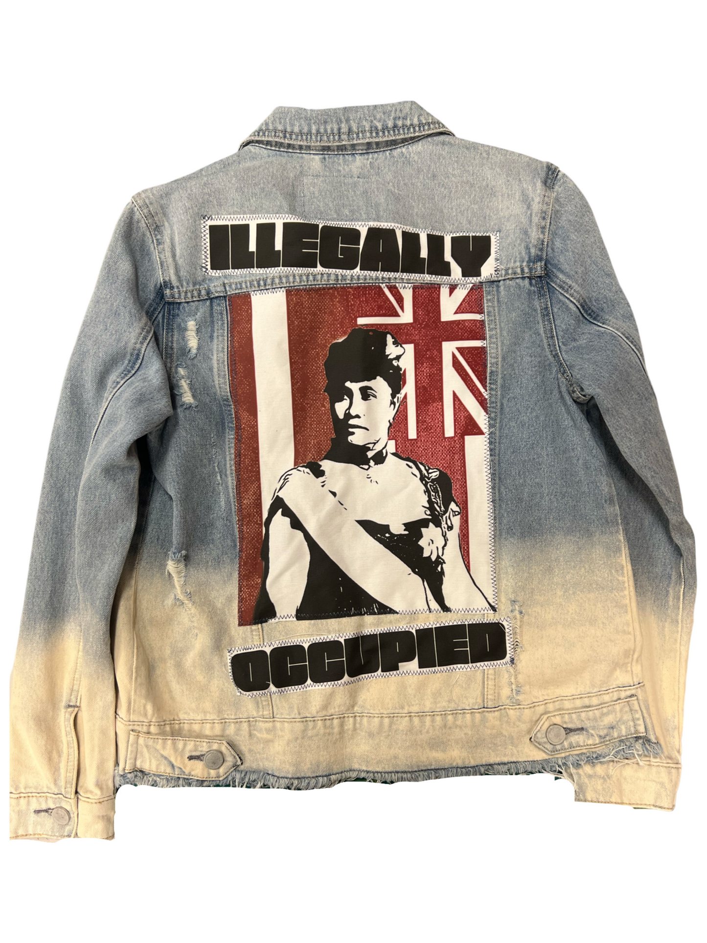 ILLEGALLY OCCUPIED OMBRE JEAN JACKET w/ XL PATCH