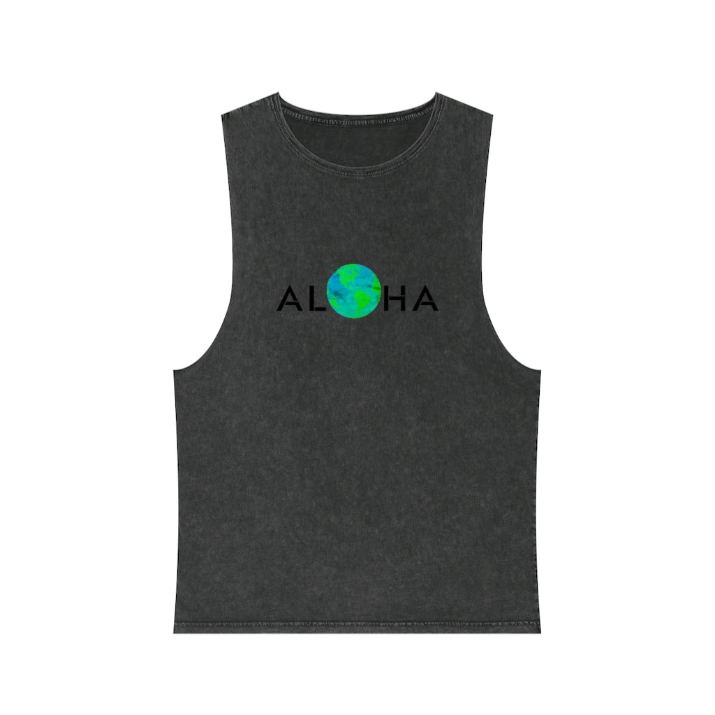 ALOHA WORLD Kāne or Wāhine Unisex Stonewash Tank Top