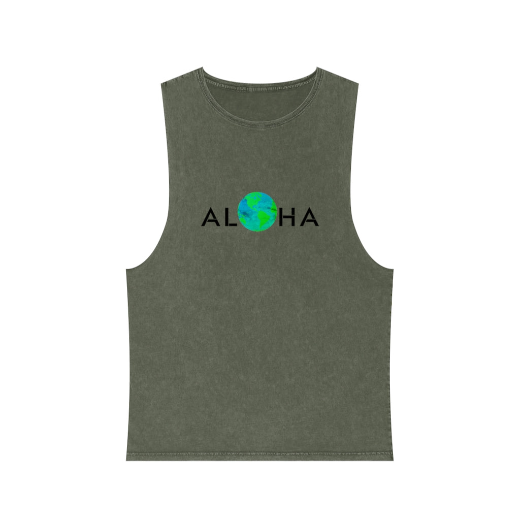 ALOHA WORLD Kāne or Wāhine Unisex Stonewash Tank Top
