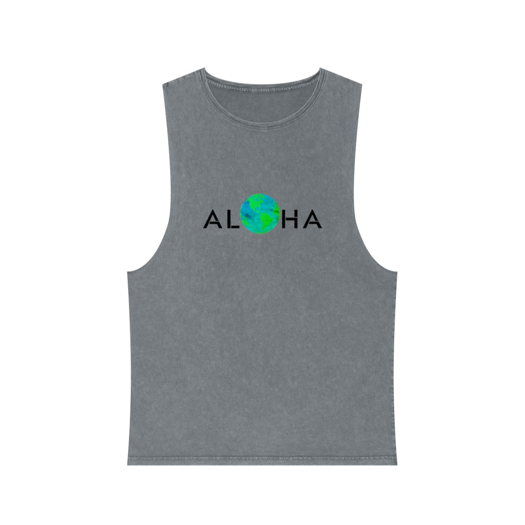 ALOHA WORLD Kāne or Wāhine Unisex Stonewash Tank Top