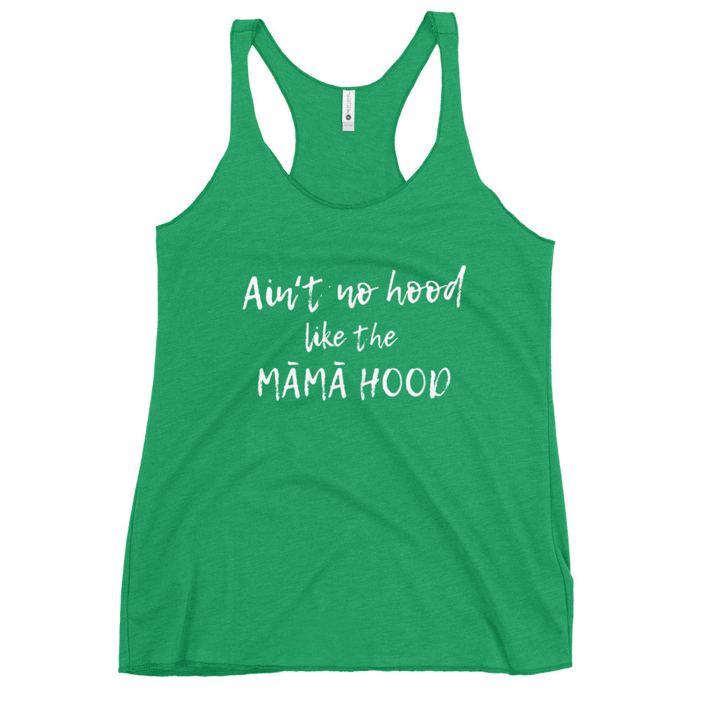 MĀMĀHOOD IN WHT TEXT Racerback Tank